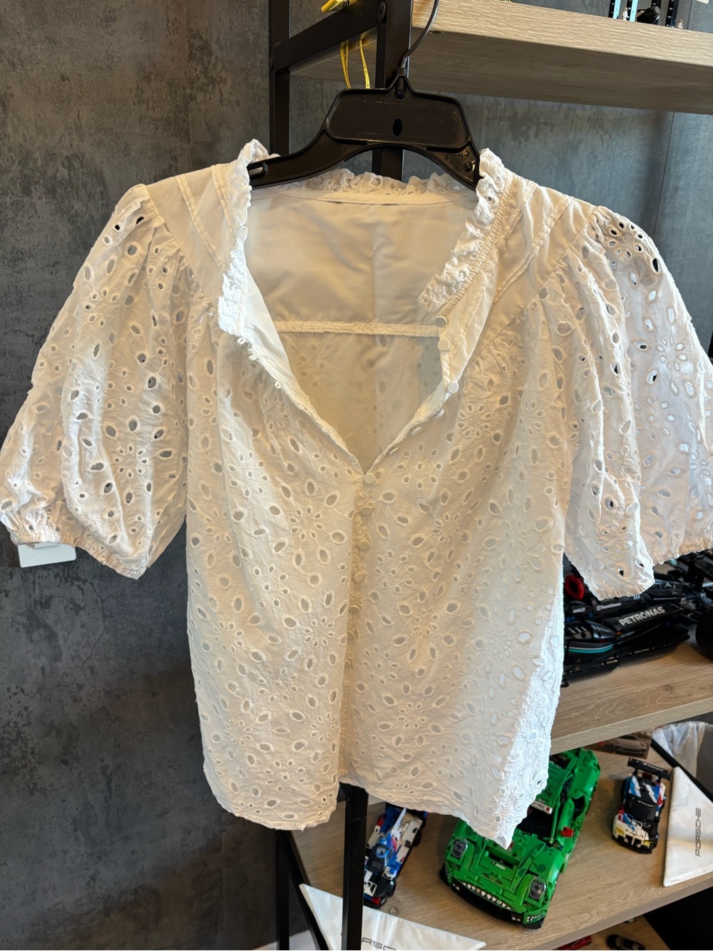 White Eyelet Puff-Sleeve Women's Top
